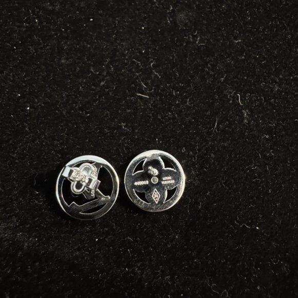 Louis Vuitton Silver Tone Crystal Stud Style Earrings with Flower Logo - Picture 5 of 5